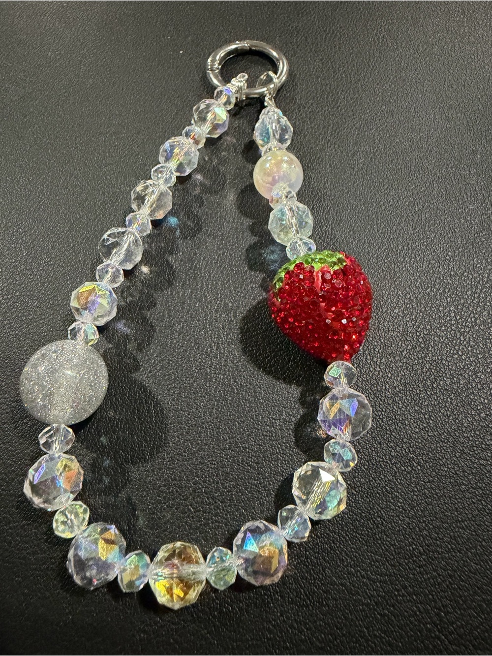 Crystal Beaded Strawberry Charm Bracelet - Red and Clear